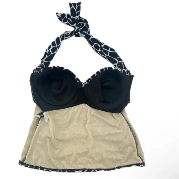 MIRACLESUIT Giraffe/Animal Print Tankini Halter Swimsuit Top in B/W Size 12 - Picture 6 of 10